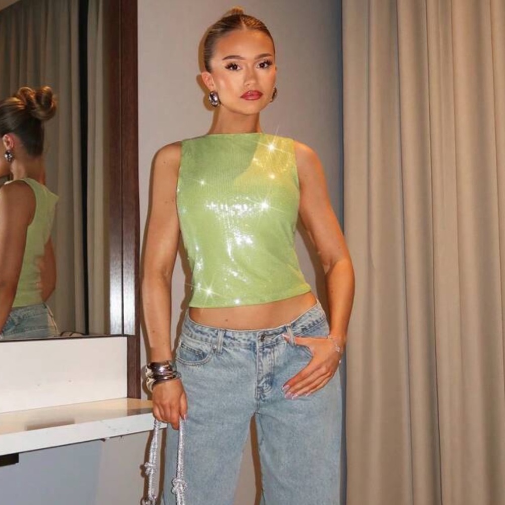 SHEIN Green Fitted Shimmery Tank Top